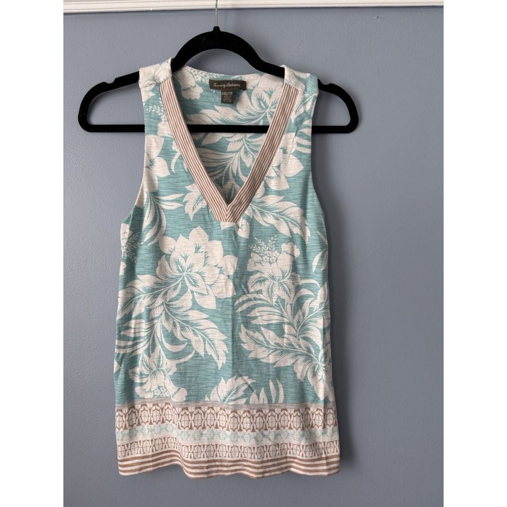 Tommy‎ Bahama Knit Cotton Tank Top Women's Size XXS Tropical Built In Bra VGUC